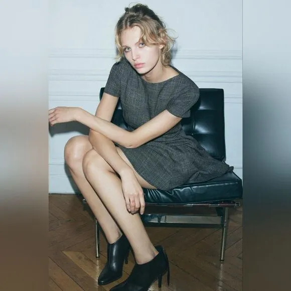 NWT ZARA FULL SKIRT MINI DRESS ZW COLLECTION gray
