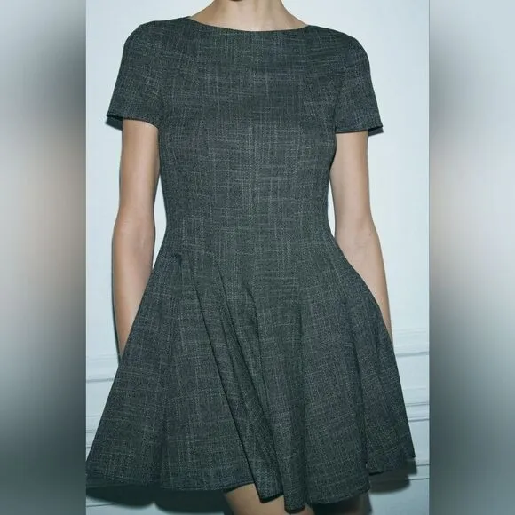 NWT ZARA FULL SKIRT MINI DRESS ZW COLLECTION gray