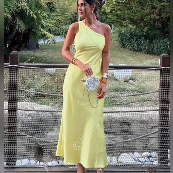 NWT ZARA SATIN EFFECT ASYMMETRIC DRESS