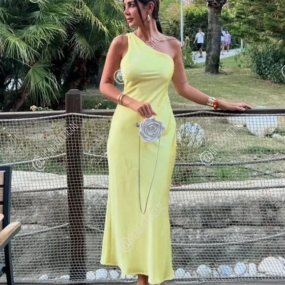 NWT ZARA SATIN EFFECT ASYMMETRIC DRESS