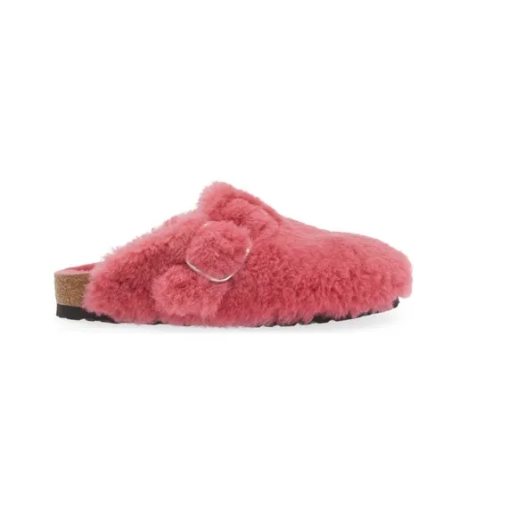 ❄️NWT🩷Birkenstock Boston Shearling Teddy Clogs Silver Big Buckle Fuchsia ✨