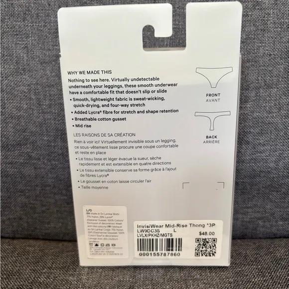 NWT!🍋🍋Lululemon InvisiWear Mid-Rise Thong Underwear 3 Pack🍋🍋. Size Large.