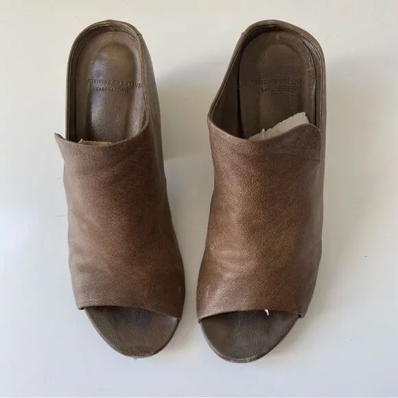 Officine Creative Adele Leather Open Toe Block Heel Mules Size 36.56.5