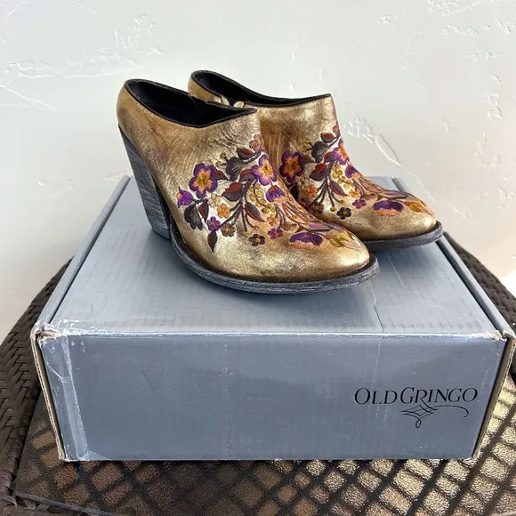 Old Gringo Sora HH Slip On Western Floral Embroidered Heeled Mules Size 8.5B