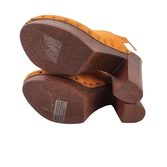 Olivia Miller Studded Lia Clog Heel Cognac Size 8