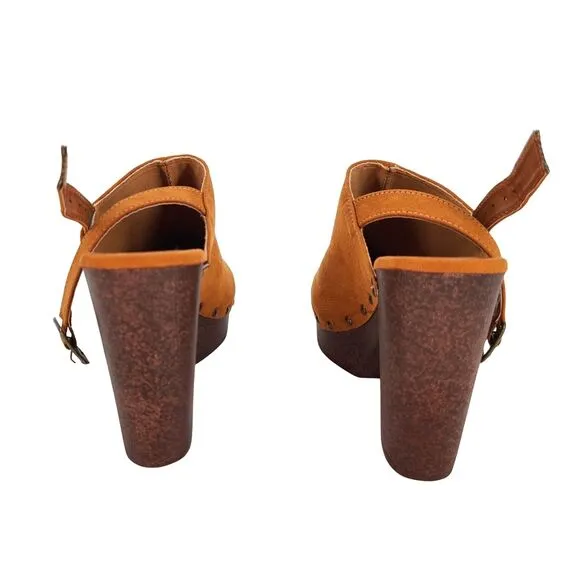 Olivia Miller Studded Lia Clog Heel Cognac Size 8