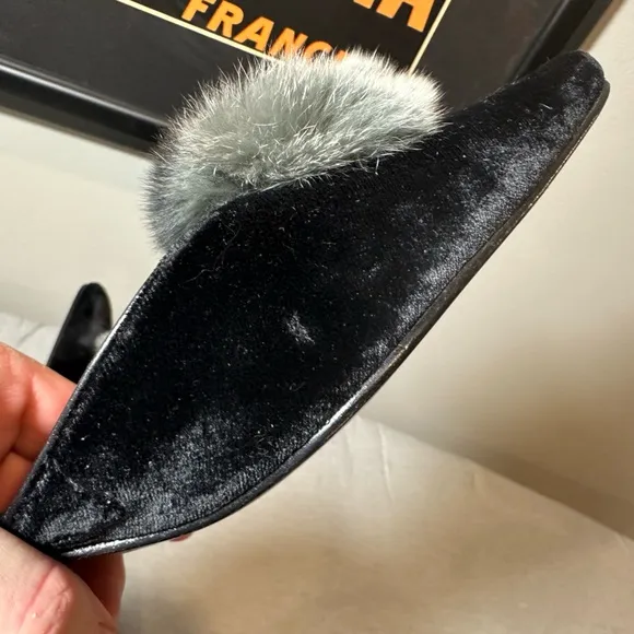 Olivia Rose Tal Suede Furry Pom Pom Slide Kitten Heels
