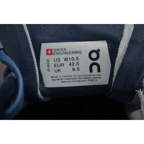 On Cloud Cloudflow Swiss Running Shoes Cloudtec Comfort White Blue Women Sz 10.5