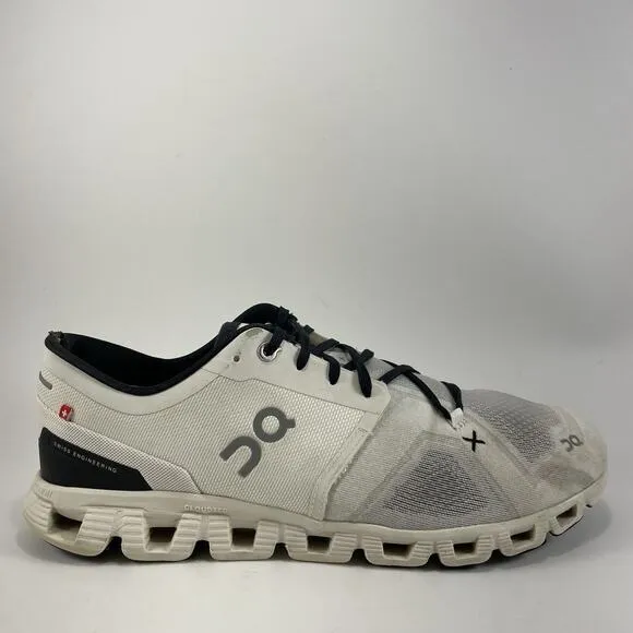 On Cloud X 3 Running Shoes Mens Size 11 White Athletic Sneakers Lightweight Low