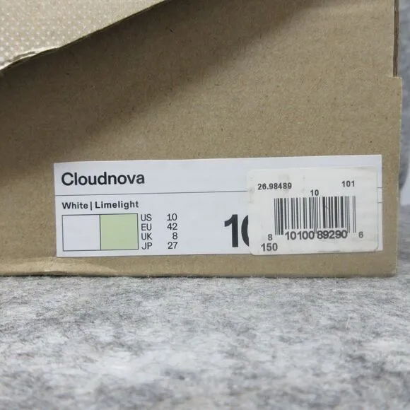 ON Cloudnova Running Shoes Womens Size 10 White Limelight Sneakers 26.98489