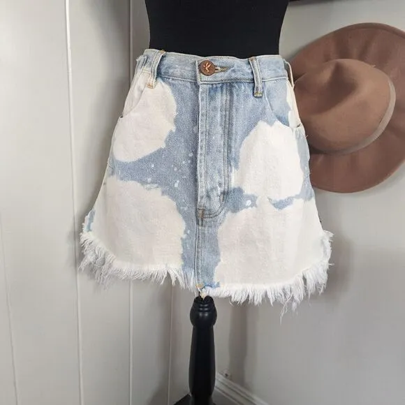 One Teaspoon Sea Drifter Vanguard Bleached Denim Mini Skirt sz 6/28 EUC