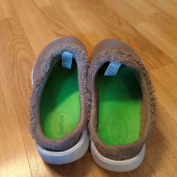 Oofos Oocoozie Shoe Slip On Mule Womens 8 Brown Comfort Recovery Fleece Slipper