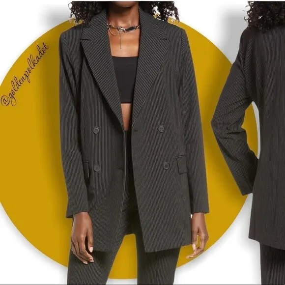 OPEN Edit Pinstripe Man Blazer Double Breasted BlazerJacket Charcoal Shacket