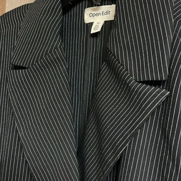 OPEN Edit Pinstripe Man Blazer Double Breasted BlazerJacket Charcoal Shacket