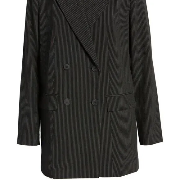 OPEN Edit Pinstripe Man Blazer Double Breasted BlazerJacket Charcoal Shacket