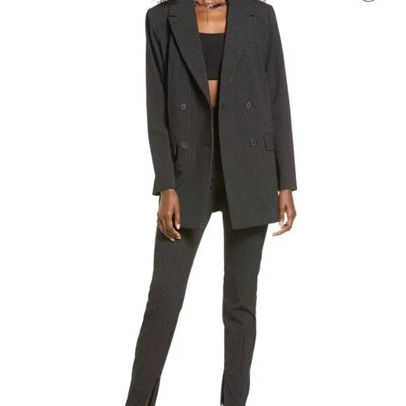 OPEN Edit Pinstripe Man Blazer Double Breasted BlazerJacket Charcoal Shacket