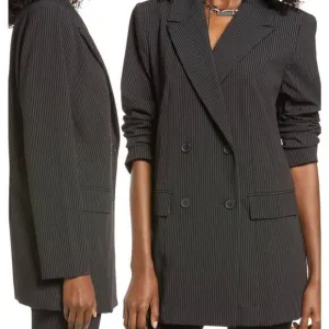 OPEN Edit Pinstripe Man Blazer Double Breasted BlazerJacket Charcoal Shacket