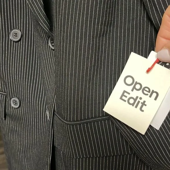 OPEN Edit Pinstripe Man Blazer Double Breasted BlazerJacket Charcoal Shacket