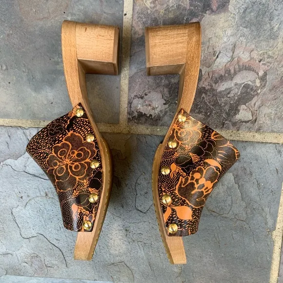 Orange Manning Printed Leather Block-heel Mules