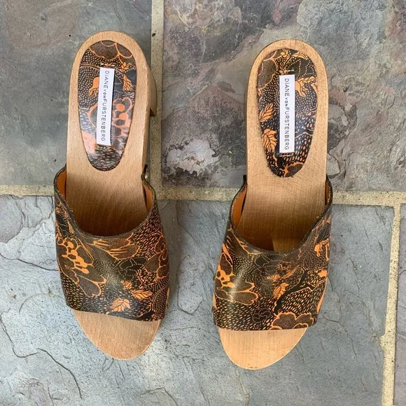 Orange Manning Printed Leather Block-heel Mules
