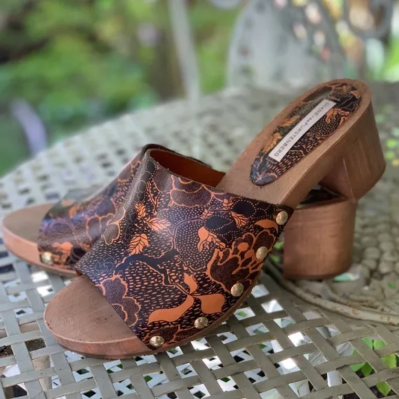 Orange Manning Printed Leather Block-heel Mules