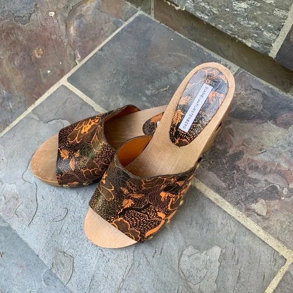 Orange Manning Printed Leather Block-heel Mules