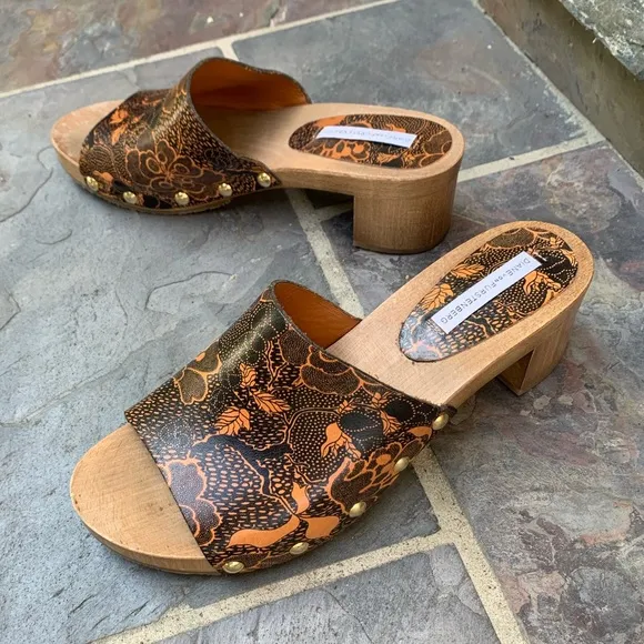 Orange Manning Printed Leather Block-heel Mules