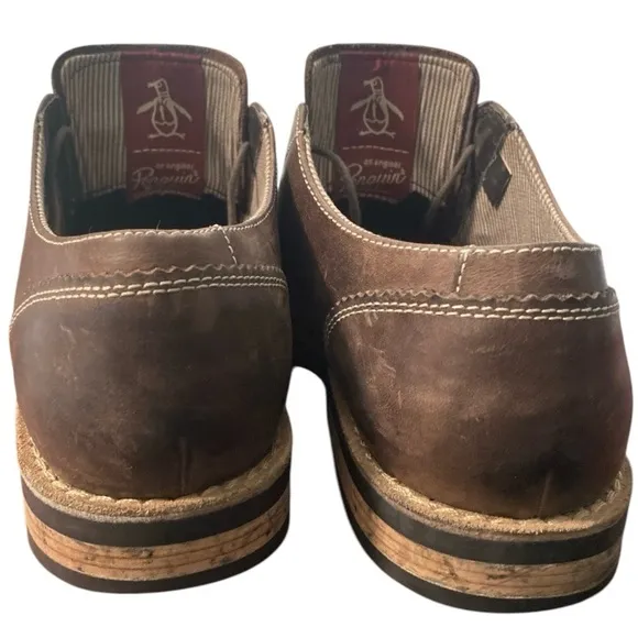 Original Penguin Oxfords Mens 9.5 Waylon Derby Brown Casual Distressed Leather