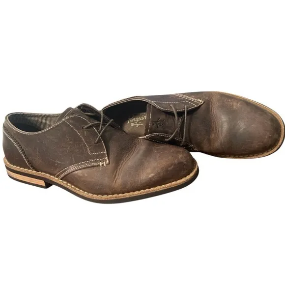 Original Penguin Oxfords Mens 9.5 Waylon Derby Brown Casual Distressed Leather