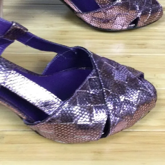 Ororo Purple Metallic Slingback Sandal Heels 38.5