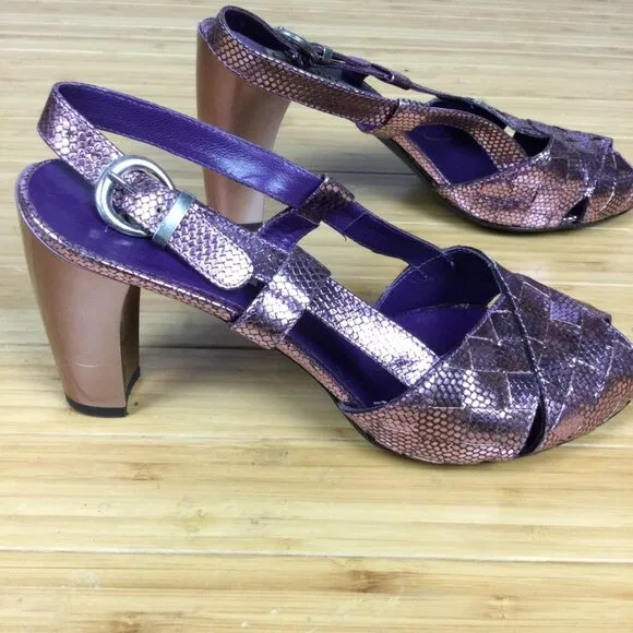 Ororo Purple Metallic Slingback Sandal Heels 38.5