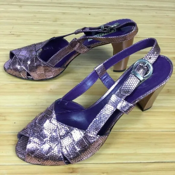 Ororo Purple Metallic Slingback Sandal Heels 38.5