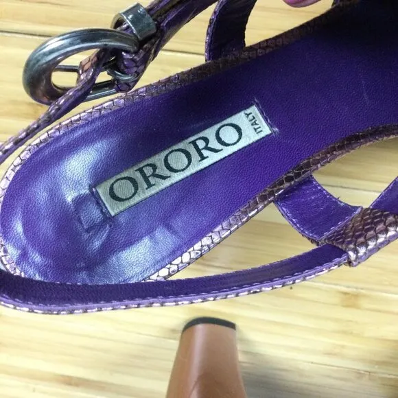 Ororo Purple Metallic Slingback Sandal Heels 38.5