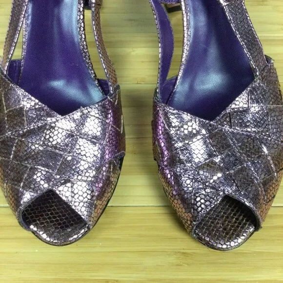 Ororo Purple Metallic Slingback Sandal Heels 38.5