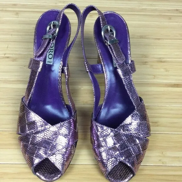 Ororo Purple Metallic Slingback Sandal Heels 38.5