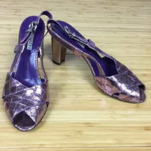 Ororo Purple Metallic Slingback Sandal Heels 38.5