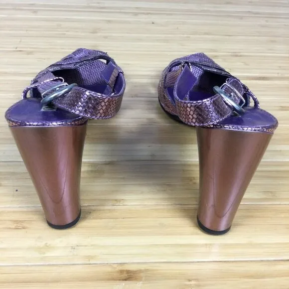 Ororo Purple Metallic Slingback Sandal Heels 38.5