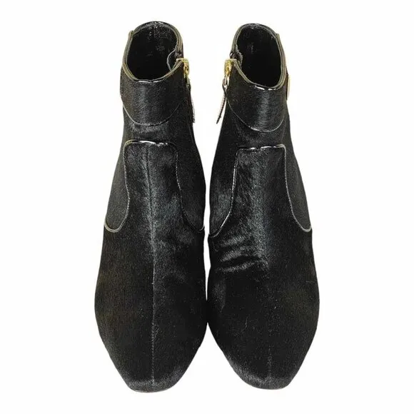 Oscar de la Renta Black Pony Hair Leather Booties Vintage Size 38