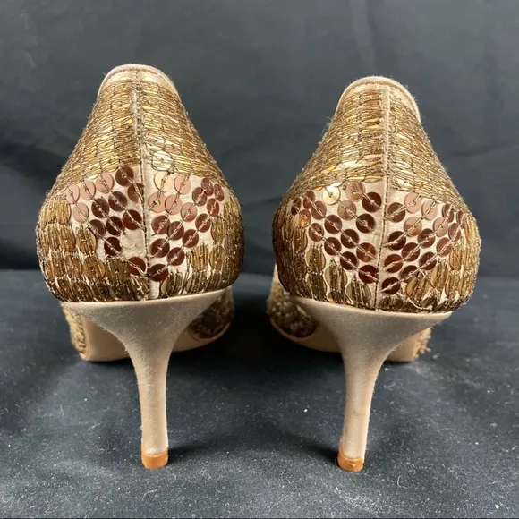 Oscar De La Renta Diana 70 satin sequin open toe kitten heels