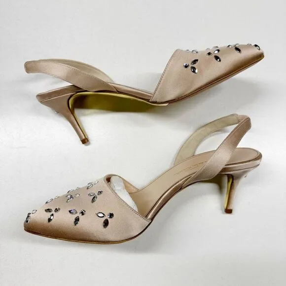 Oscar de la Renta Satin Crystal Embellished Slingback Heels Pumps Womens Size 36