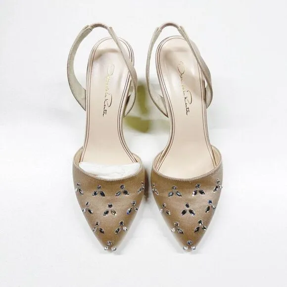 Oscar de la Renta Satin Crystal Embellished Slingback Heels Pumps Womens Size 36