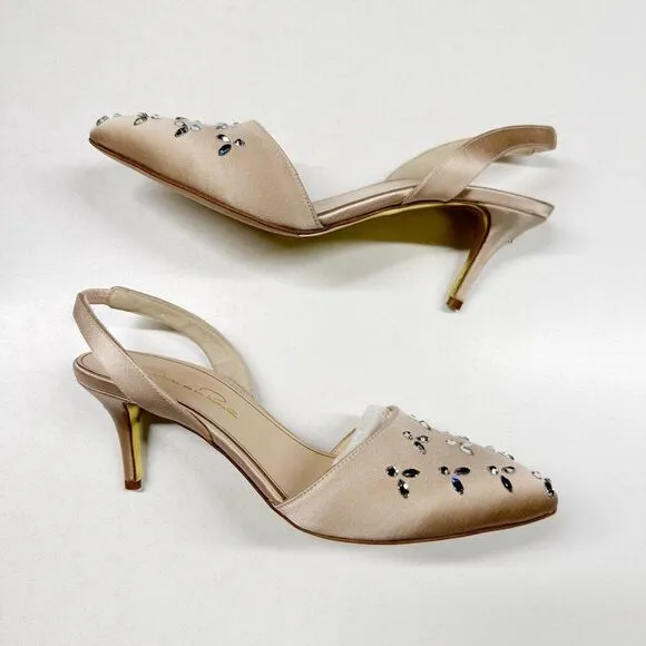 Oscar de la Renta Satin Crystal Embellished Slingback Heels Pumps Womens Size 36