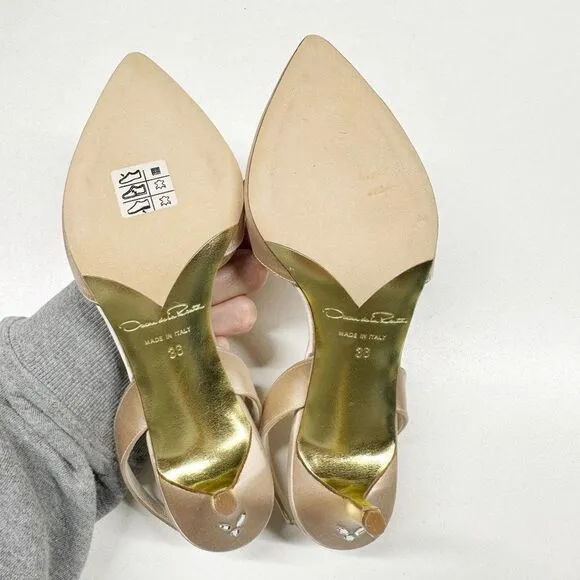 Oscar de la Renta Satin Crystal Embellished Slingback Heels Pumps Womens Size 36