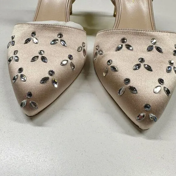 Oscar de la Renta Satin Crystal Embellished Slingback Heels Pumps Womens Size 36