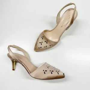 Oscar de la Renta Satin Crystal Embellished Slingback Heels Pumps Womens Size 36