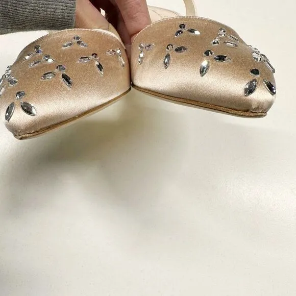 Oscar de la Renta Satin Crystal Embellished Slingback Heels Pumps Womens Size 36