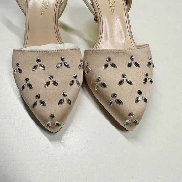 Oscar de la Renta Satin Crystal Embellished Slingback Heels Pumps Womens Size 36