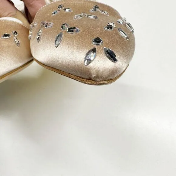 Oscar de la Renta Satin Crystal Embellished Slingback Heels Pumps Womens Size 36
