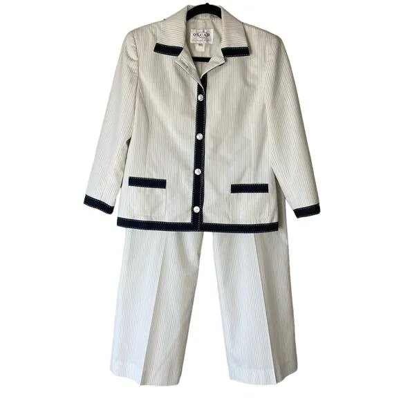 Oscar de la Renta Vintage White Pinstriped Suit Size 4