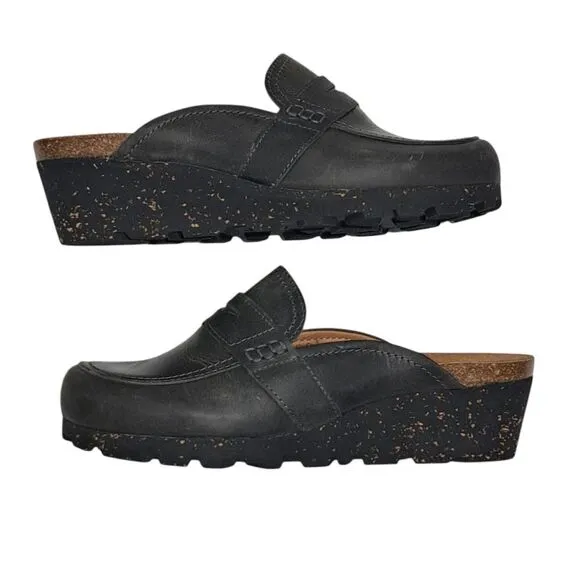 OTBT Homage Leather Wedge Slip On Clogs Cozy Rustic Cork Footbed Sz 8.5 Charcoal